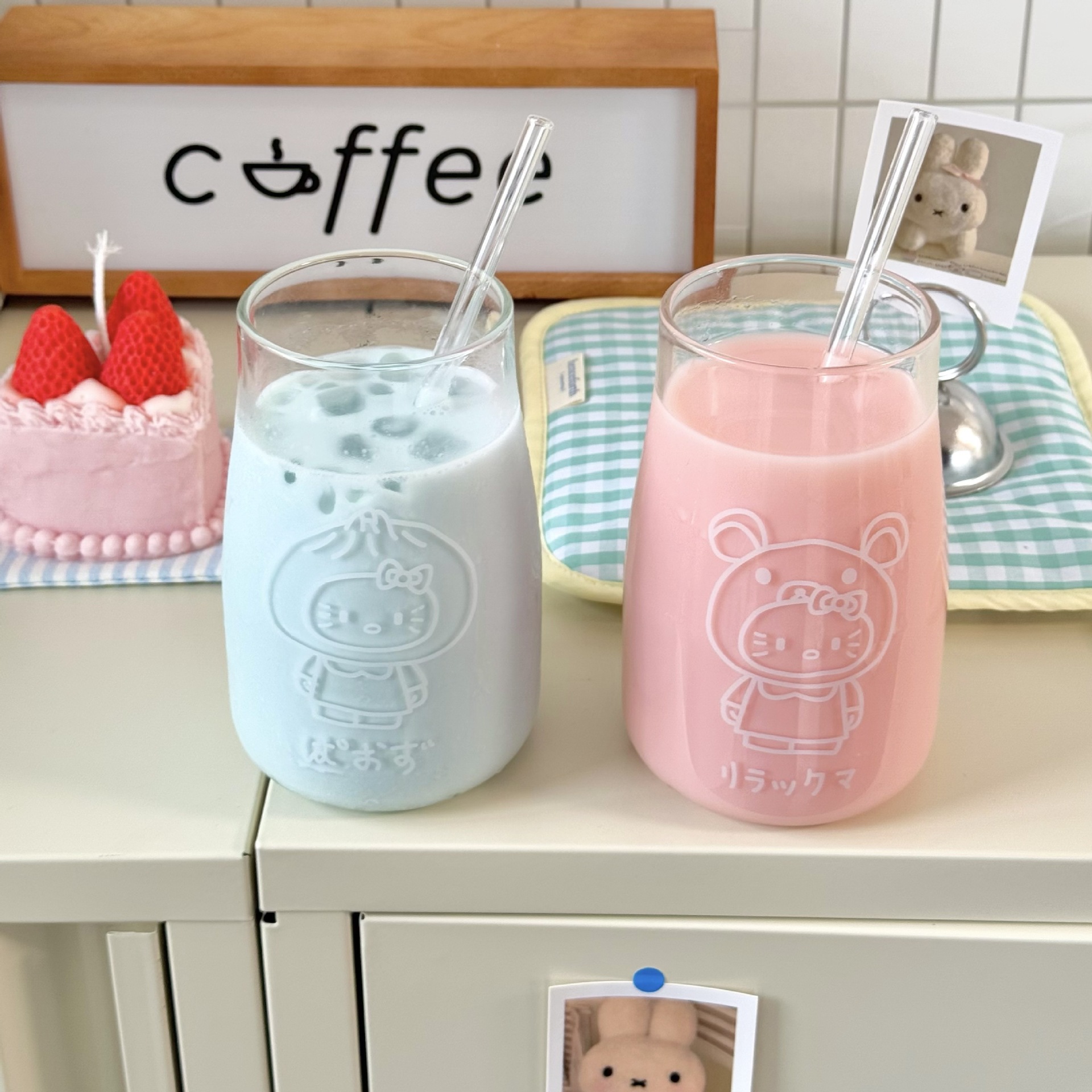 Bolimei high borosilicate glass cups, heat-resistant glass cups, kt water cups, girls' milk bottles, cups, household cold brew cups Specification drawing