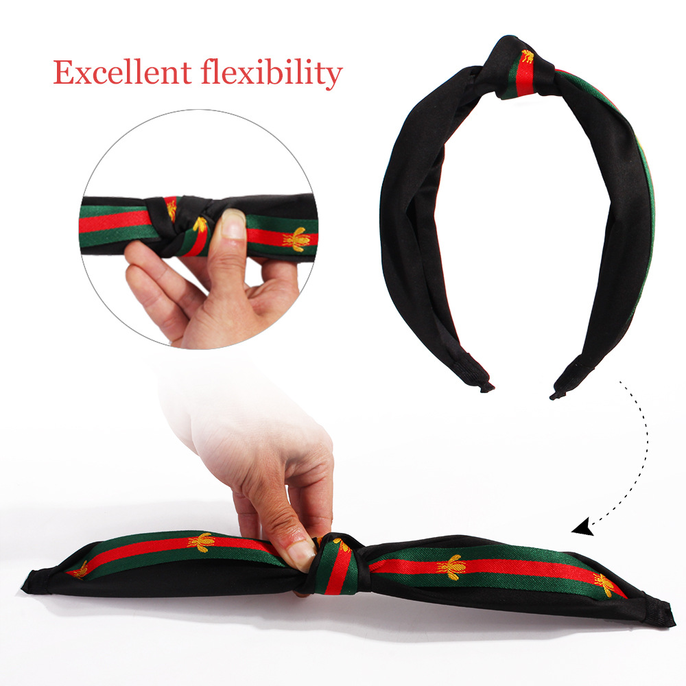 Qiyue Cross-border European and American polka dot Little Bee striped ribbon Hairpin Korean Version Wide edge knot headband Women's Hairband E4 Specification drawing