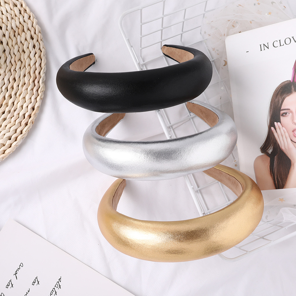 Qiyue's new cross-border leather sponge hair band, fashionable headband, thickened fabric, wide-edge headband and hair accessory B111 Specification drawing