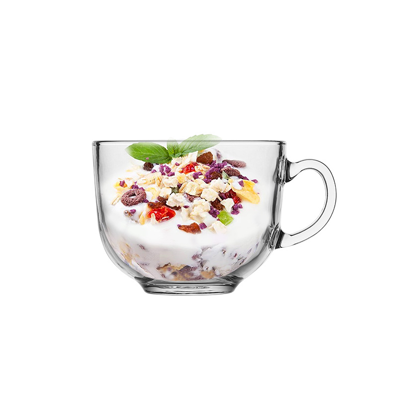 Breakfast cups, glass milk cups, household lotus root starch oat cups, coffee cups, transparent water cups, wholesale gift cups with handles Item Picture