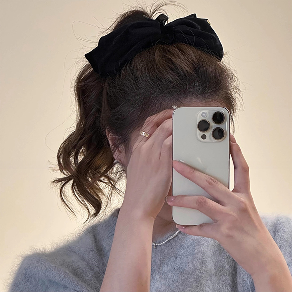 Velvet black large bow hairpin for women, high-end style, 2025 new retro hairpin shark clip headwear Specification drawing