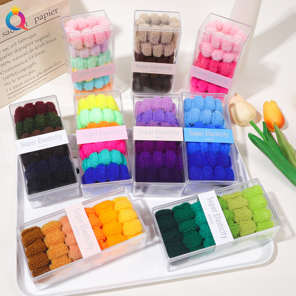Wholesale of Qiyue's new high-elasticity basic towel band, seamless hair band, large and thick hair tie, 6 pieces of box-packed rubber bands full figure