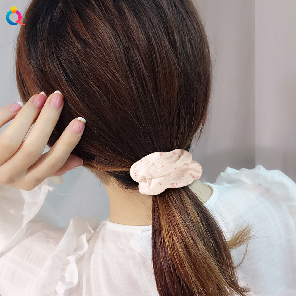 Qiyue Korean knitted cotton large intestine hair ring, cute and fresh headband, fairy bun bun, small floral large Intestine hair ring details Picture