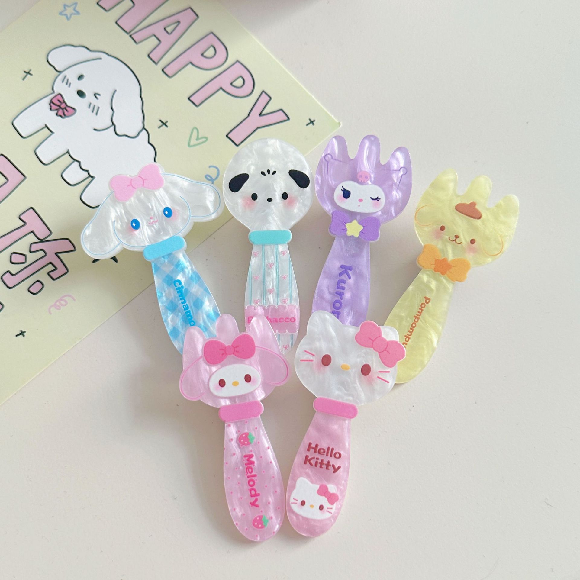 Sanrio acrylic hair clips, cartoon and cute, cute girl's forehead bangs clips, side clips, hair clips, female hair clips Specification drawing