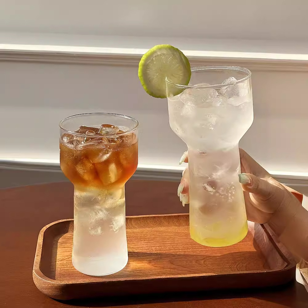 High borosilicate transparent high-temperature resistant torch cup, iced Americano coffee cup, sparkling water glass cup, cold brew drink cup Specification drawing
