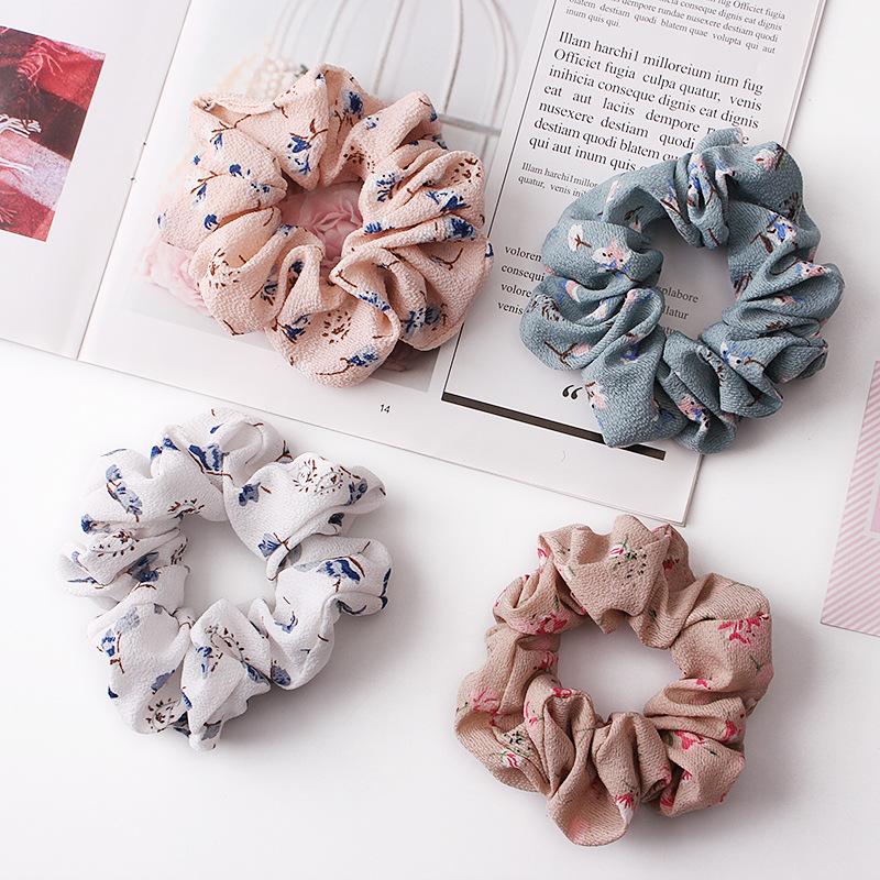 Qiyue Cross-border Supply Korean version Large Intestine Hair ring, floral chiffon fabric, large intestine hair ring headwear, hair accessories and hair strings wholesale full figure