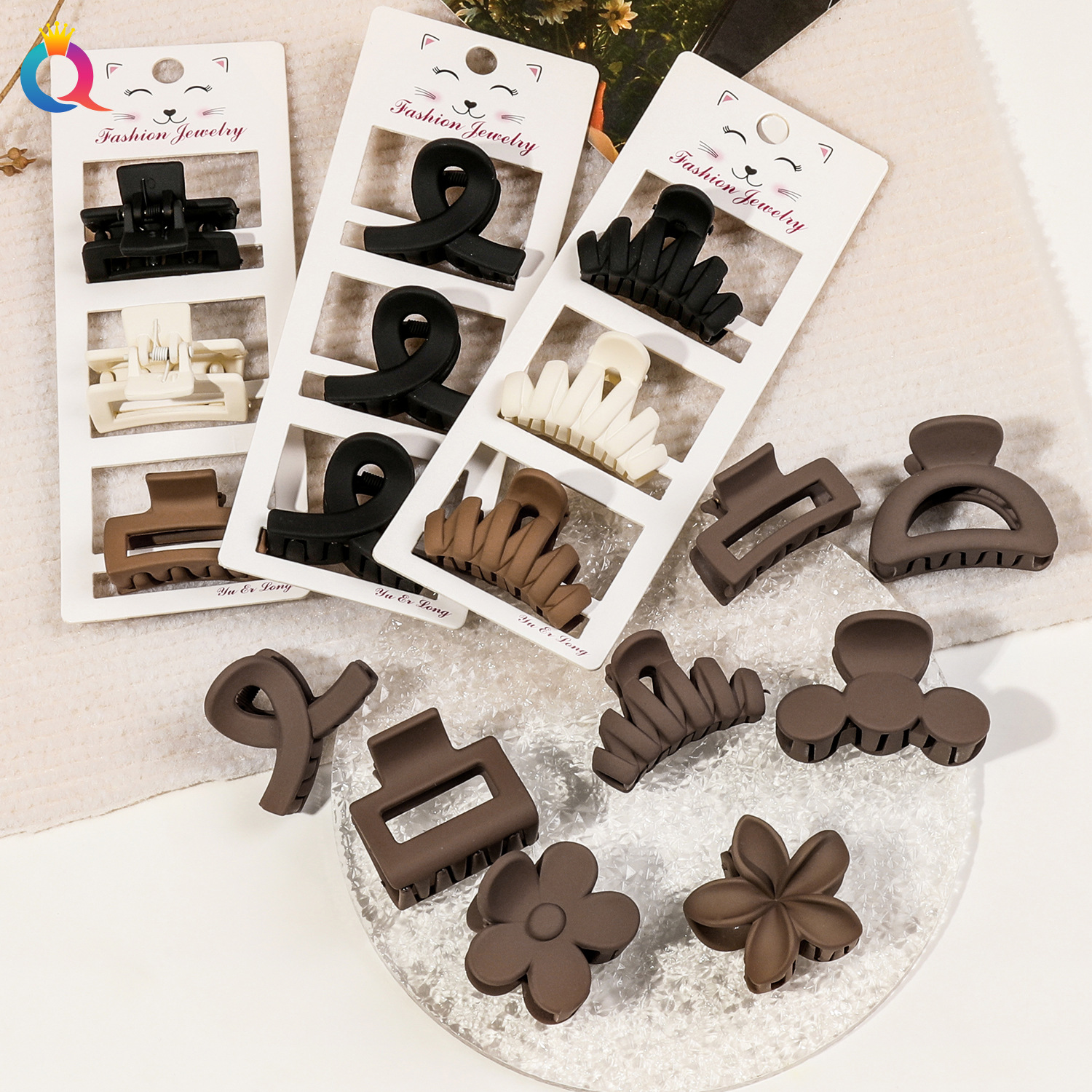 Qiyue Cross-border Small coffee-colored hair clip, high ponytail bun, small hair gripper, Morandi hair gripper, shark clip hair accessory full figure