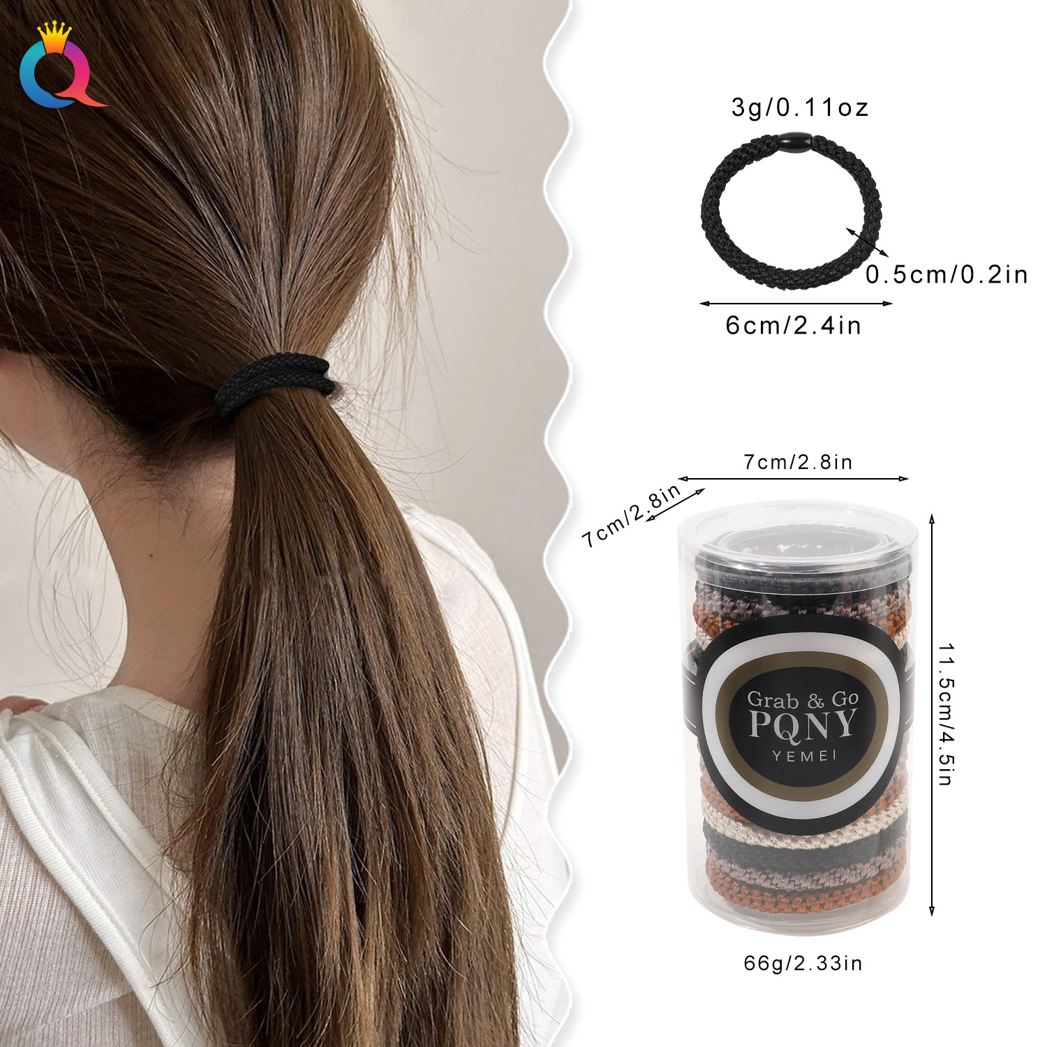 Qiyue canned hair tie, high elasticity hair band, ins simple leather band, gradient color, semi-tied high ponytail hair tie, hair accessory batch details Picture