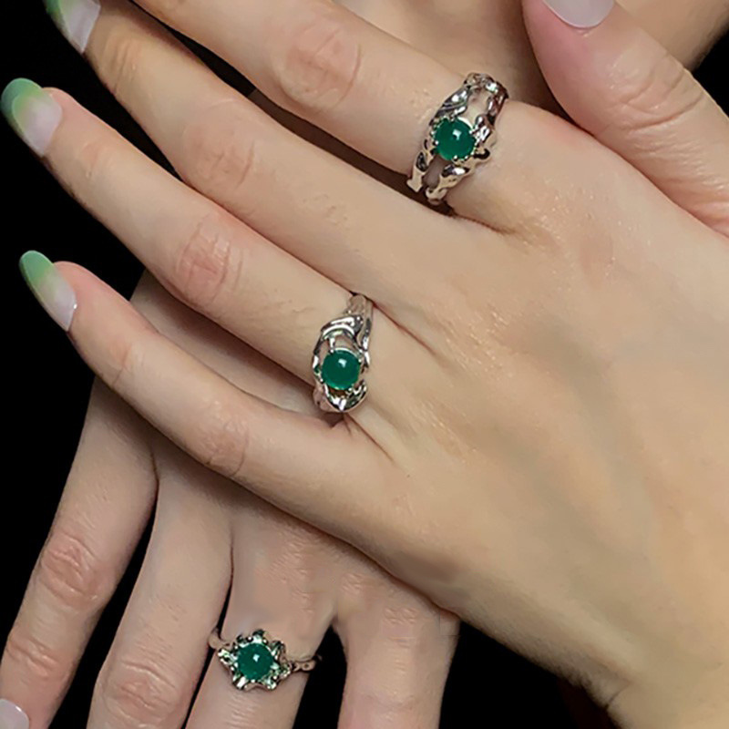 The pleated lava green stone open ring with a new Chinese style for women, featuring a high-end, light luxury and unique design details Picture