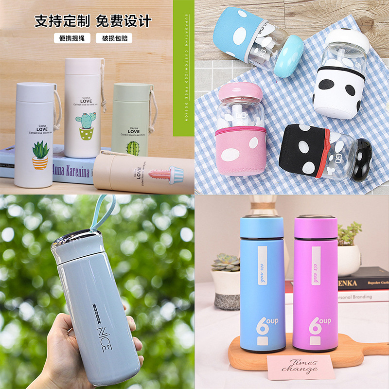 Creative wholesale opening: Glass cups, cute rabbit cups, gift advertisements, printed cups, penguin flower tea cups, printed logos full figure