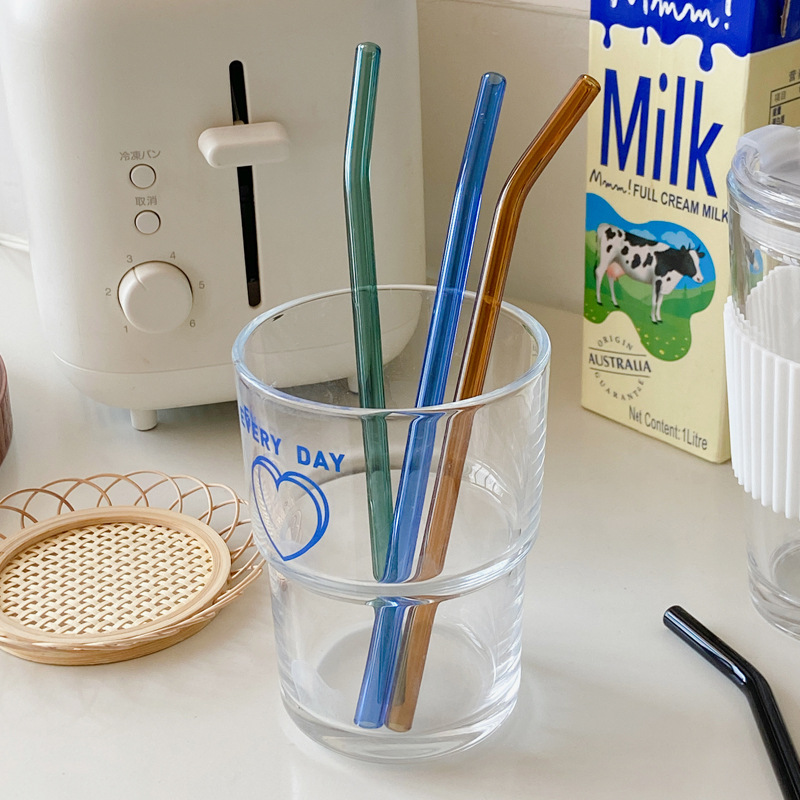 Colored glass straws, high borosilicate transparent glass tubes, heat-resistant creative lip protection, colored juice straws, portable Specification drawing
