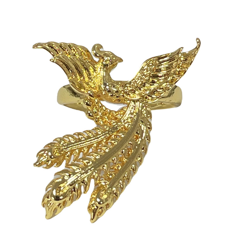 A retro golden phoenix ring in court style, a fashionable, light luxury and elegant Hanfu accessory, a new Chinese-style food ring Item Picture