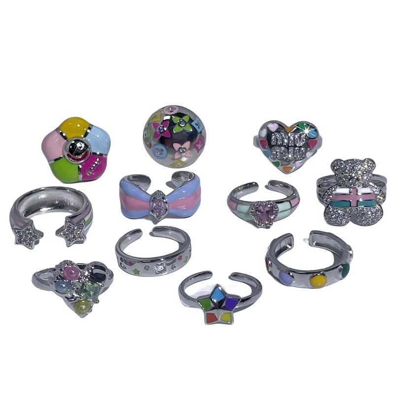 Autumn and winter accessories: Open ring, women's colored drip glaze, versatile, cold style, sweet and cool, trendy, retro and individual ring Item Picture