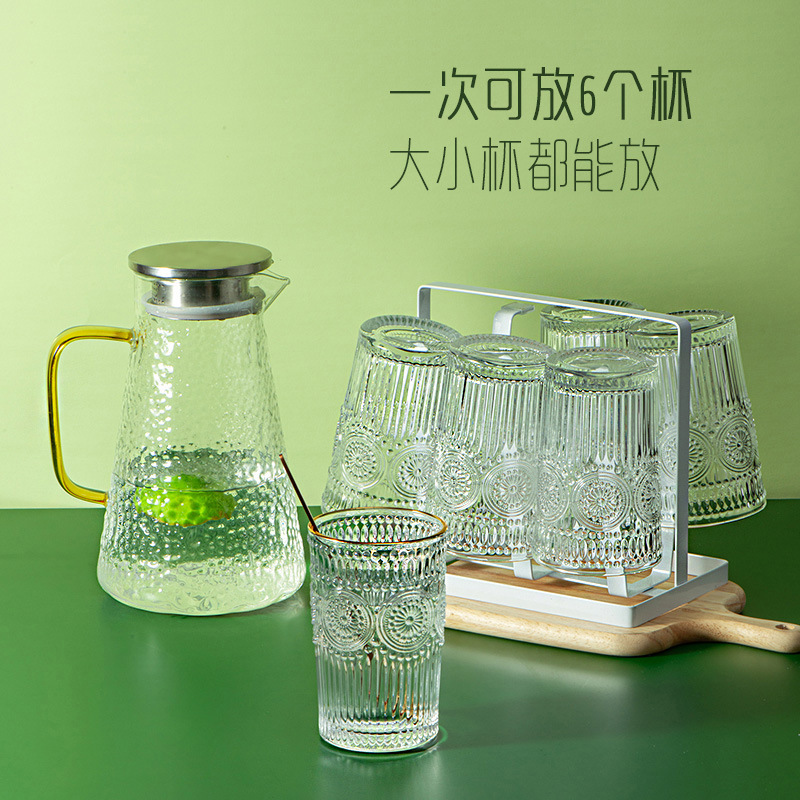 Wholesale of golden-edge sunflower Internet celebrity cups, creative foreign wine glasses, water cups, flower tea glass cups, breakfast fruit tea and milk tea cups Specification drawing