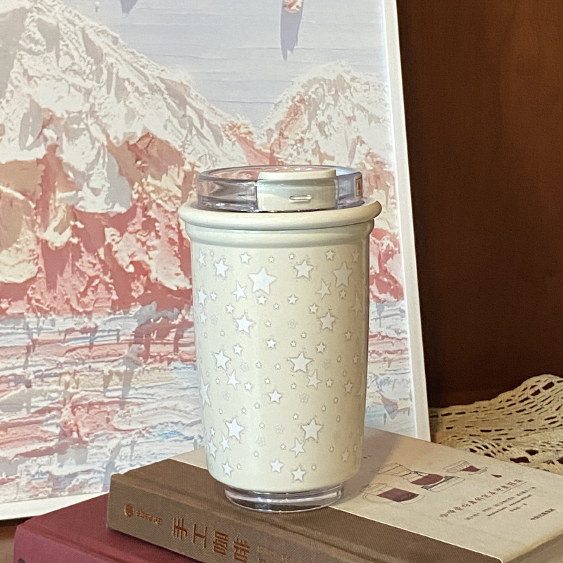Cute starry sky coffee cup, simple large-capacity 316 stainless steel insulated cup, travel cup with dual drinking spouts Specification drawing