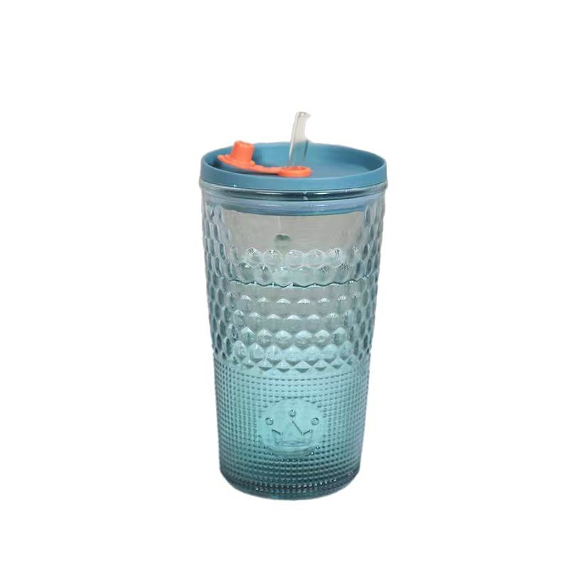 Large-capacity glass straw cup with lid, straw cup, office summer high appearance level Queen cup, milk tea fruit cup Item Picture