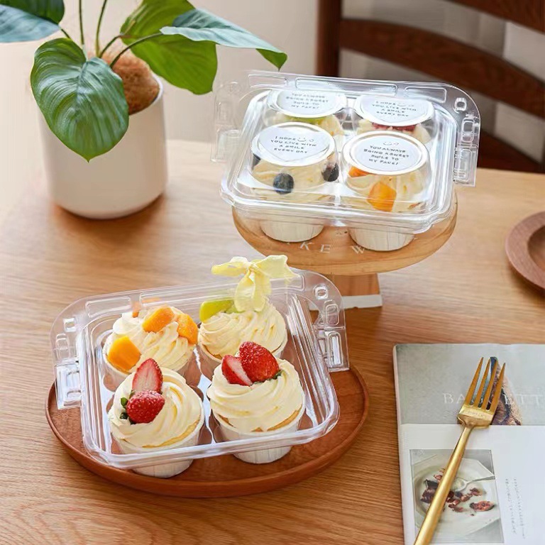 Cupcake packaging box, 4-piece tray, cream cups, plate tarts, hand-held transparent box, dessert baking packing box Specification drawing