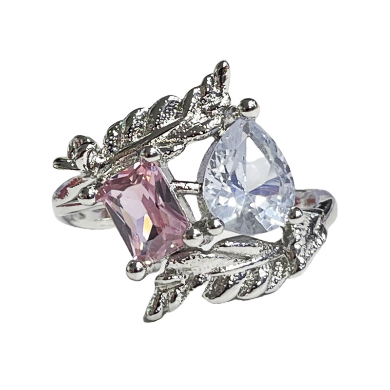 Sweet pink diamond irregular geometric full diamond open ring, a niche design for women, light luxury, versatile and elegant ring, sweet and cool Item Picture
