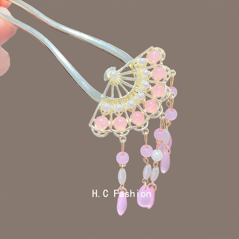 Ancient-style hollowed-out fan hairpins with a high-end feel, new Chinese-style tassel walking hairpins, Hanfu updo hair accessories and hairpins wholesale details Picture