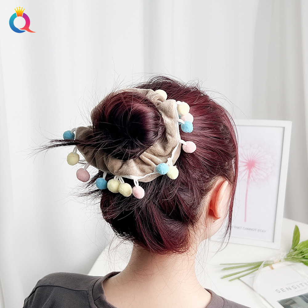 Wholesale of new Qiyue Cross-border pig large Intestine hair bands, colorful pom-pom plush hair bands, and fluffy large intestine hair accessories details Picture