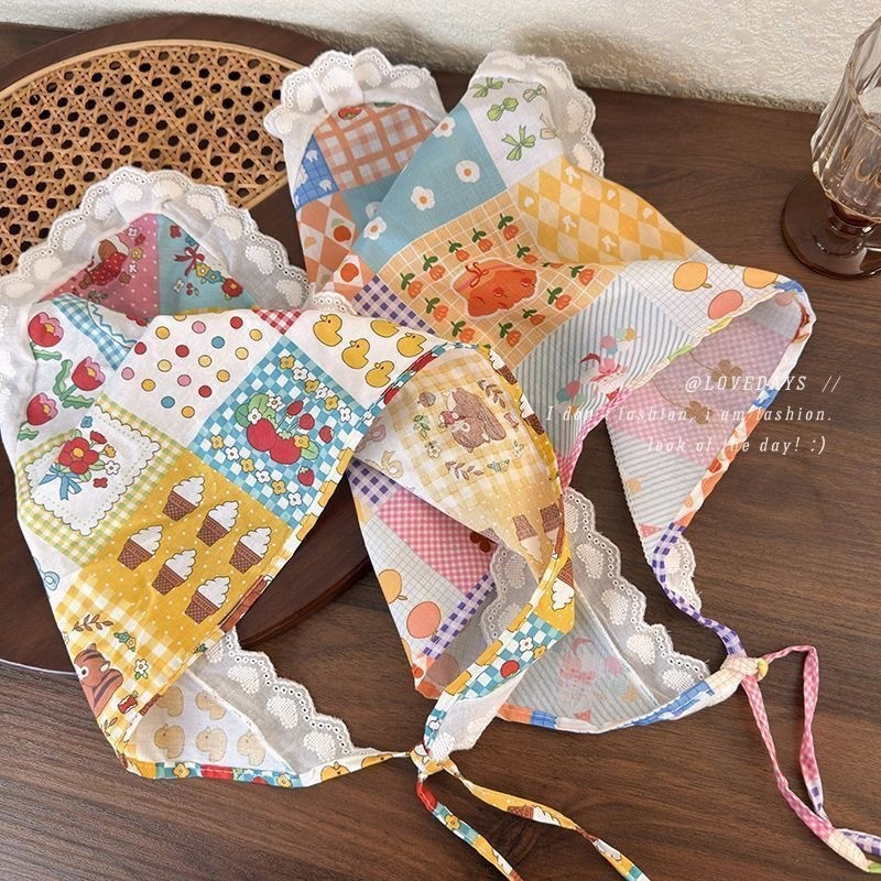 The new 2025 pastoral style hair accessories are sweet and elegant. The best-selling lace triangular scarf hair band and retro checkered ribbon hair band Application Scenario