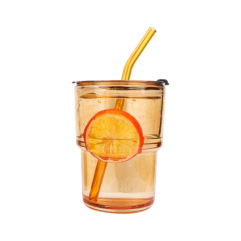 Coffee cups, opening gifts, glass bamboo joint cups with LIDS and straws, household women's wholesale drinking cups, custom-made logo Item Picture