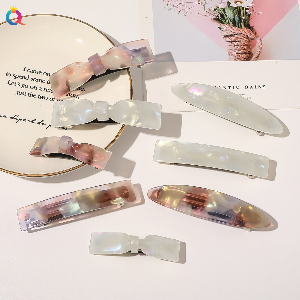 Qiyue's new Japanese and Korean color-changing acetate hair clips, bow ties, spring clips, straight clips, and stylish bow head accessories full figure