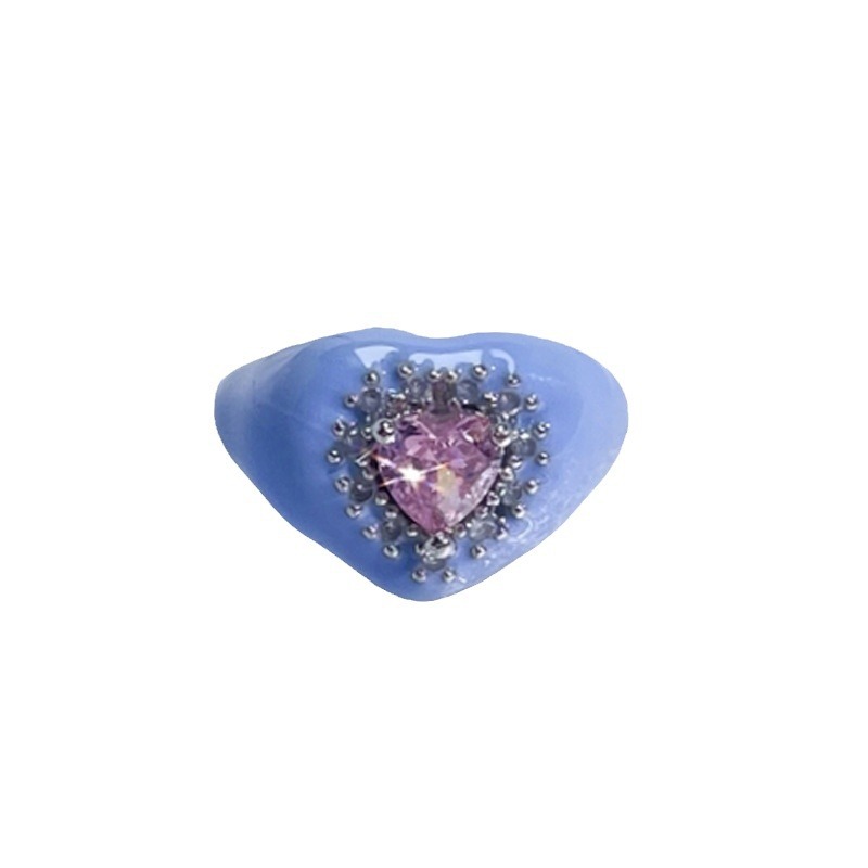 A sweet and cool girl style, fashionable pink diamond drip glaze open ring, ins cold style, individual and versatile index finger ring Item Picture