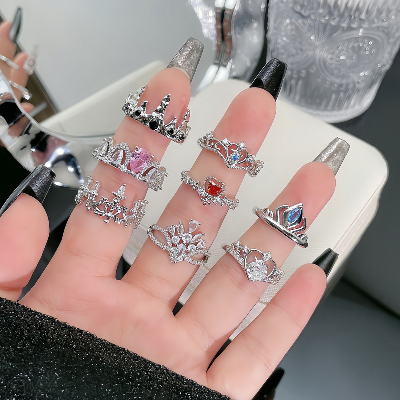 French-style exquisite micro-inlaid crown zircon light luxury open ring, a unique design sense for women, versatile and personalized ring details Picture