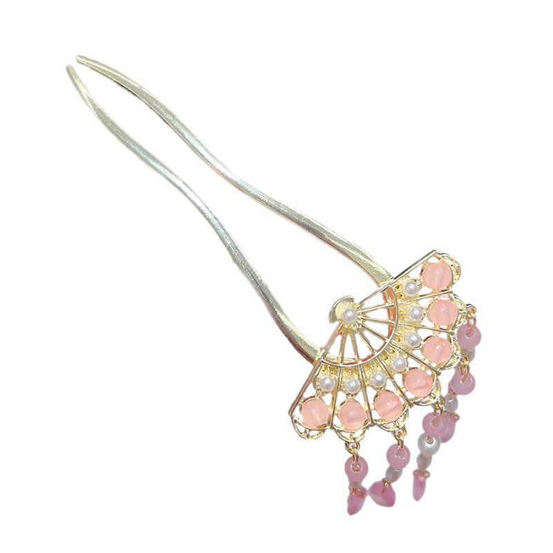 Ancient-style hollowed-out fan hairpins with a high-end feel, new Chinese-style tassel walking hairpins, Hanfu updo hair accessories and hairpins wholesale Item Picture