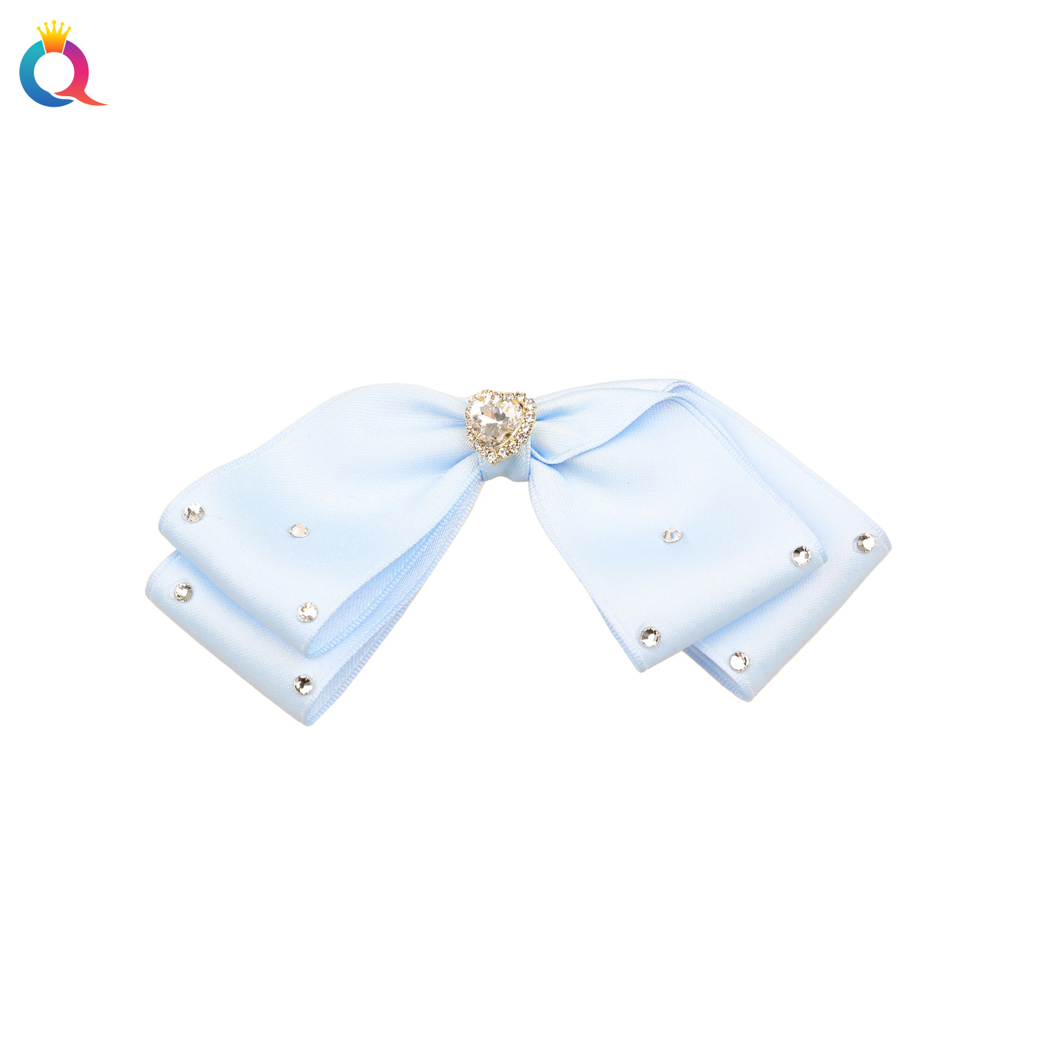 Qiyue Cross-border Flash Diamond Heart-shaped Hair Clip, high-end fabric Bow duckbill Clip, Sweet bangs side Clip wholesale Item Picture