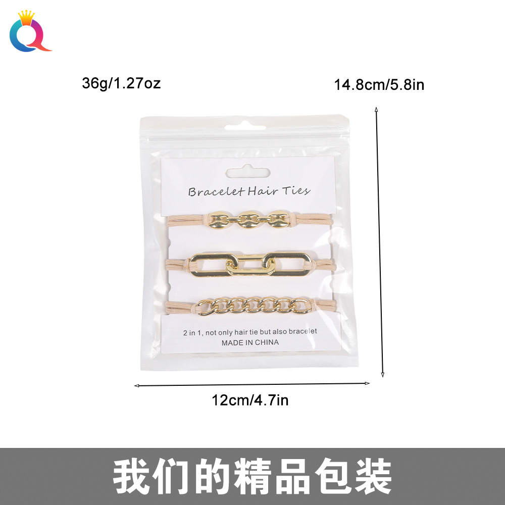 Qiyue Cross-border Amazon metal chain, rubber band, high-quality electroplated alloy hair rope, hair loop, bracelet, wristband and hair tie Application Scenario