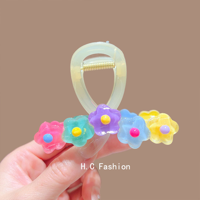 Sweet summer flower grabber women's new high-end acrylic hair clip, women's back head elegant updo shark clip Specification drawing