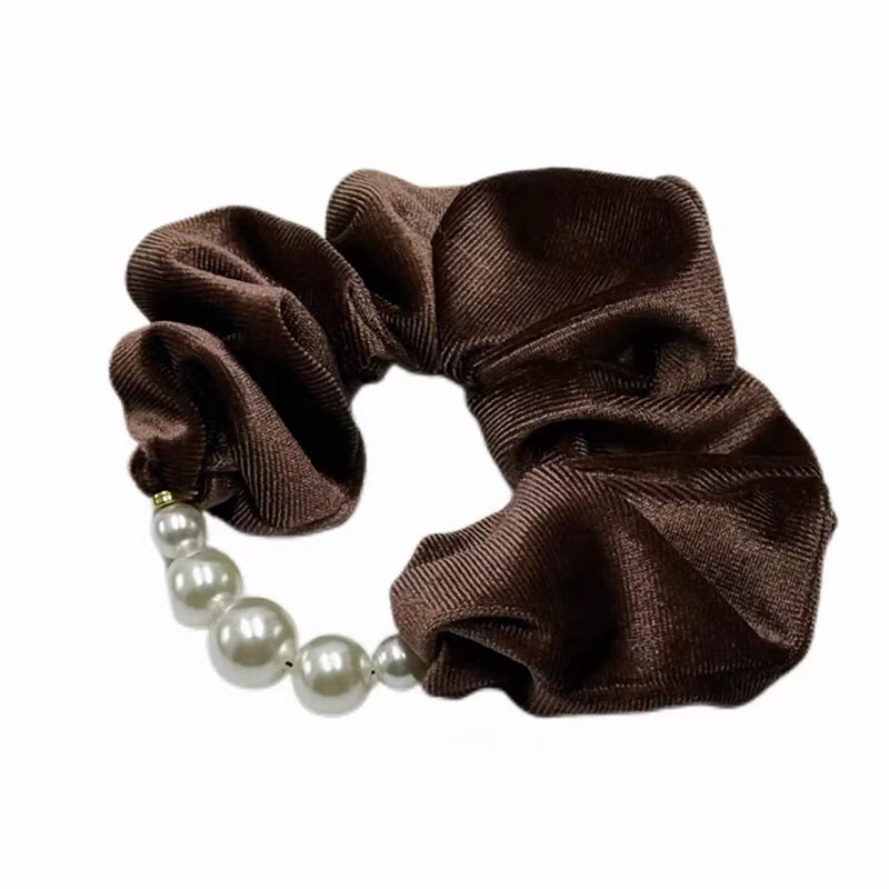 Korean-style bun, velvet beaded hair tie, retro gold style, low ponytail tie, elegant hair tie headwear Item Picture