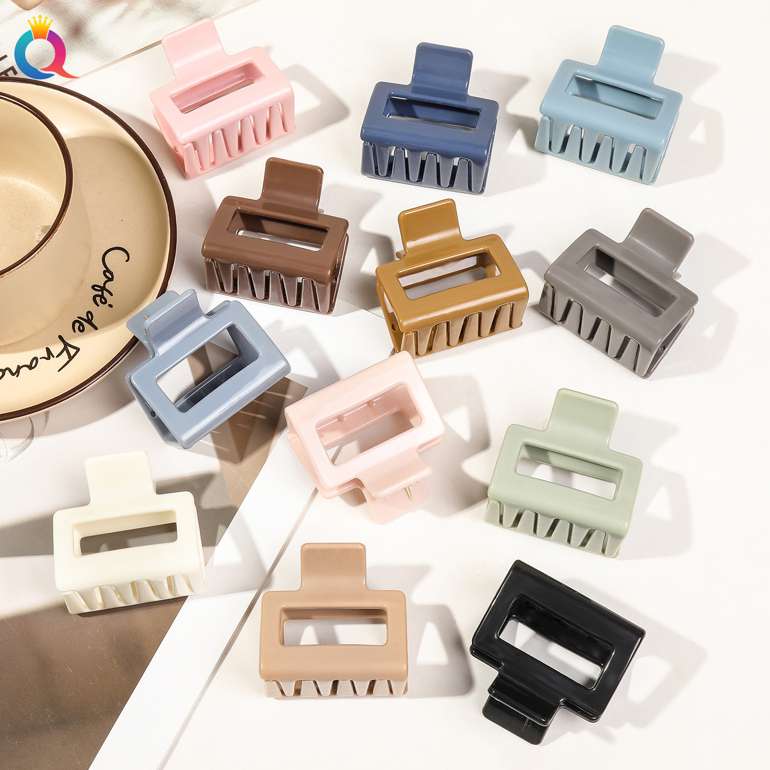 Qiyue Cross-border PC color hair clips, ponytail hair ties, women's updo hair clips, back of the head shark clips, hair accessories wholesale Specification drawing