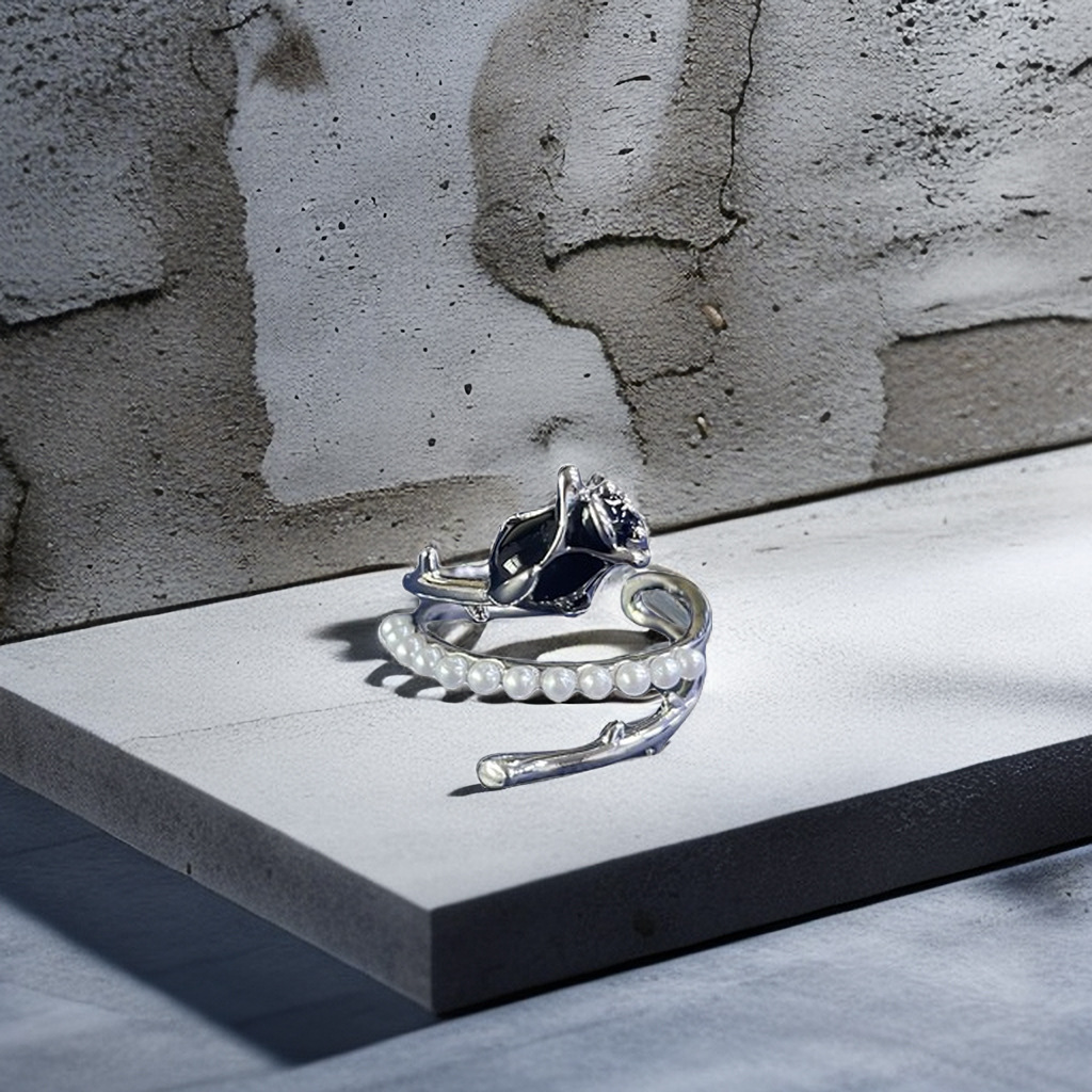 Dark glazed rose pearl open ring from Europe and America, a punk sweet and cool hot girl hit ring, with a cold and fashionable style Application Scenario