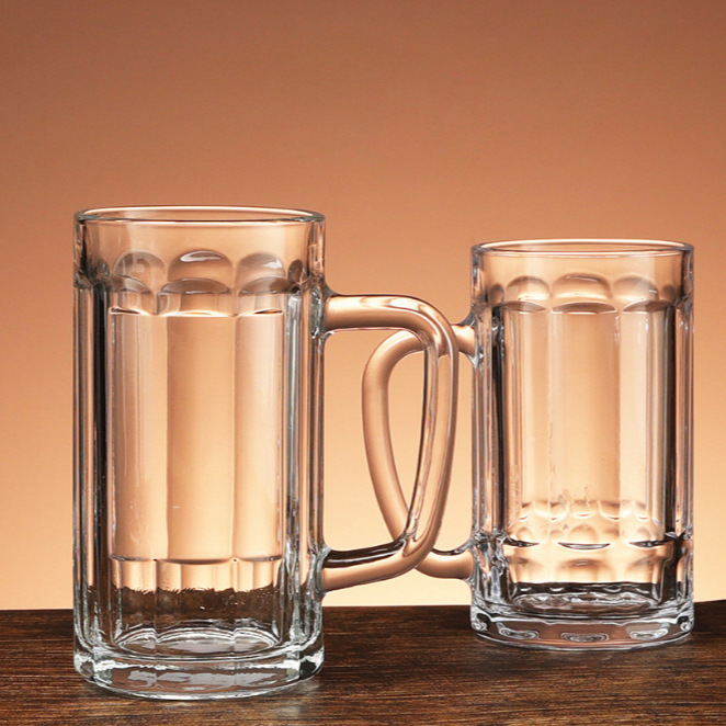 Glass draft beer cups with handles, thickened beer mugs, heat-resistant tea brewing handles, beer mugs, household wholesale juice cups details Picture