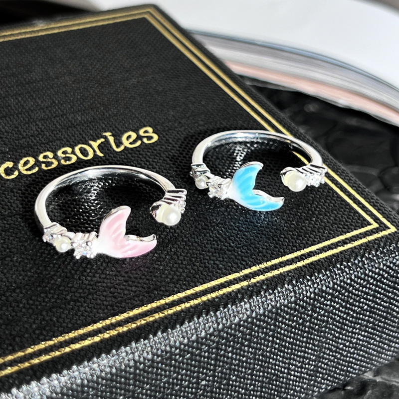 Summer dopamine-gradient fishtail pearl layered open ring, simple and plain ring for women, fashionable and elegant, a niche ring Specification drawing
