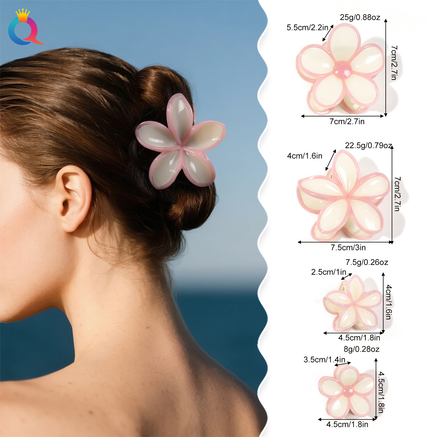 Qiyue Jelly Five-petal flower frangipani Grab Clip, Vacation bestseller Side grab hair clip, back head updo Shark clip Hair accessory details Picture