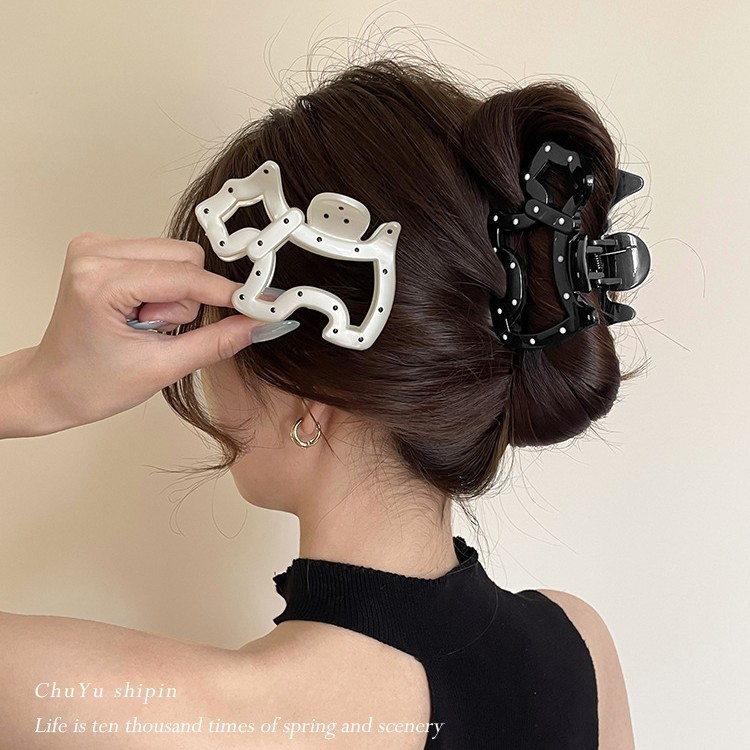 Polka dot puppy claw clip women's new simple and elegant shark clip small back head bun hair clip hair accessory Headwear full figure