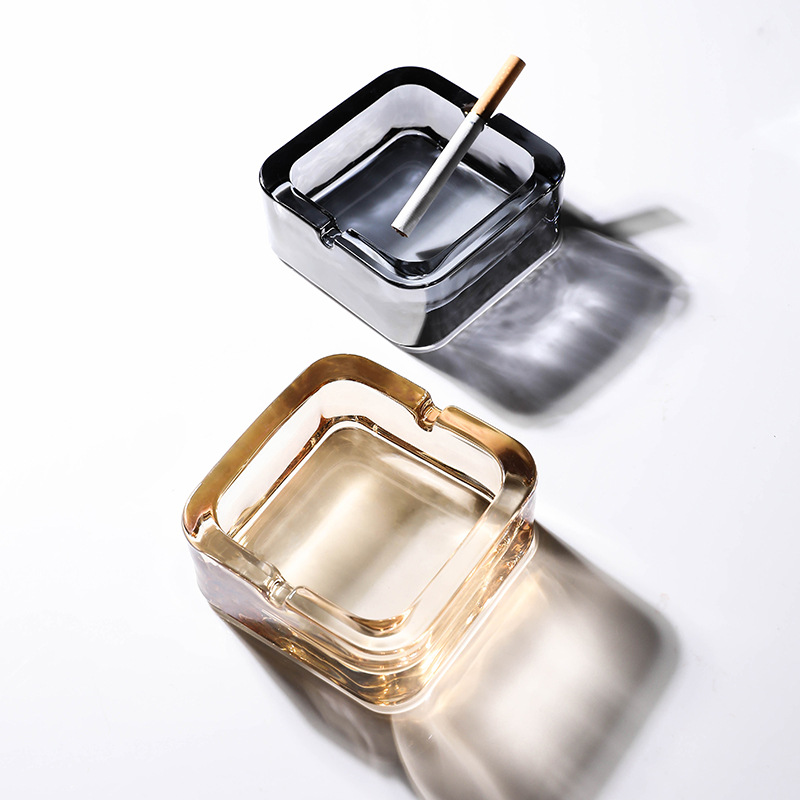 High-end glass ashtrays for home use, small, exquisite and fashionable square cigarette cups, light luxury living room, creative hotel high-end ashtrays Specification drawing