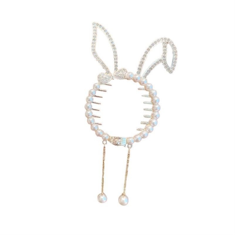 A must-have for fixing children's bun hair: Pearl water diamond clipper, no damage to the back of the head, ponytail buckle, girls' hairpin headwear Item Picture