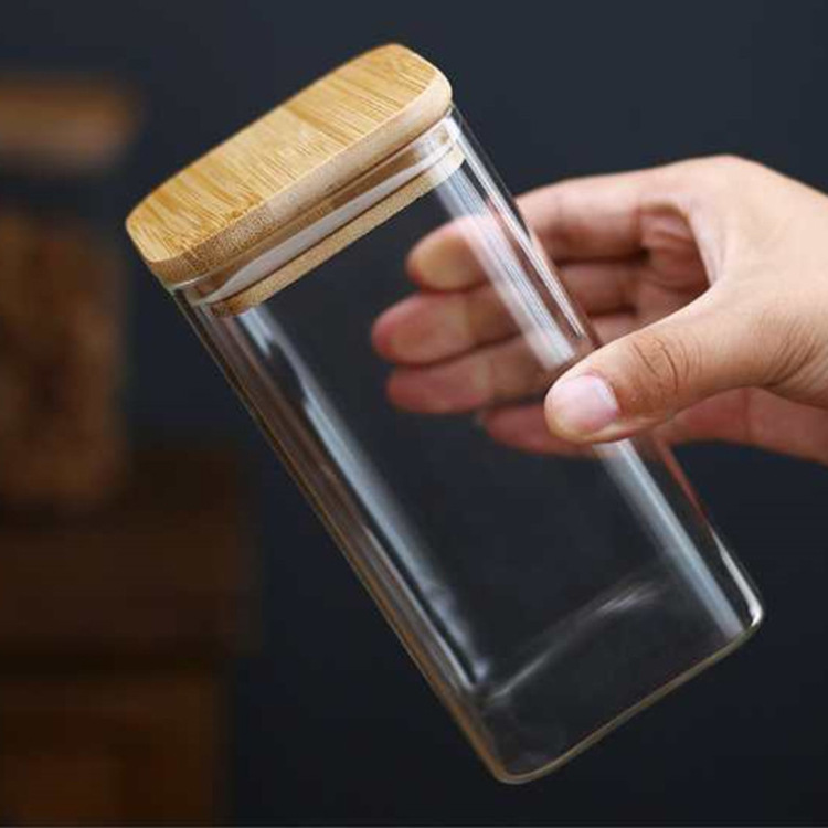 Cross-border best-selling high borosilicate glass square storage jars, transparent grain and tea jars, kitchen seasoning storage sealed jars details Picture