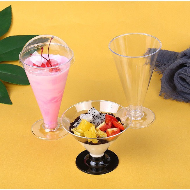 Factory wholesale 170ML disposable plastic champagne cups, birthday, wedding, party transparent black base cake and dessert cups Specification drawing