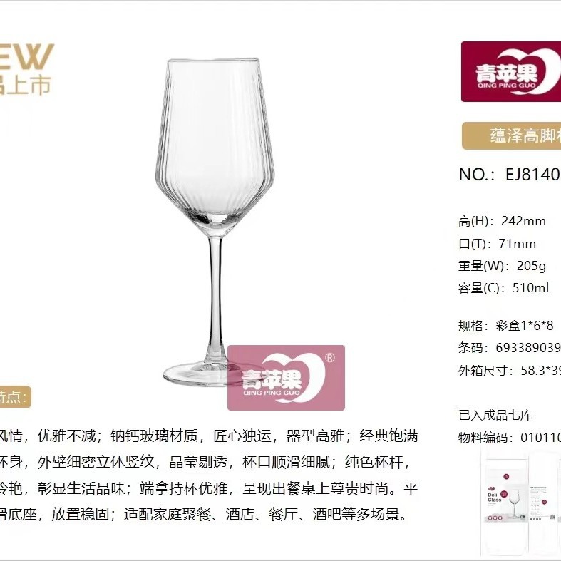 Wholesale of green apple Nordic and European-style striped glass wine glasses, wine glasses, glass cups and goblets Item Picture