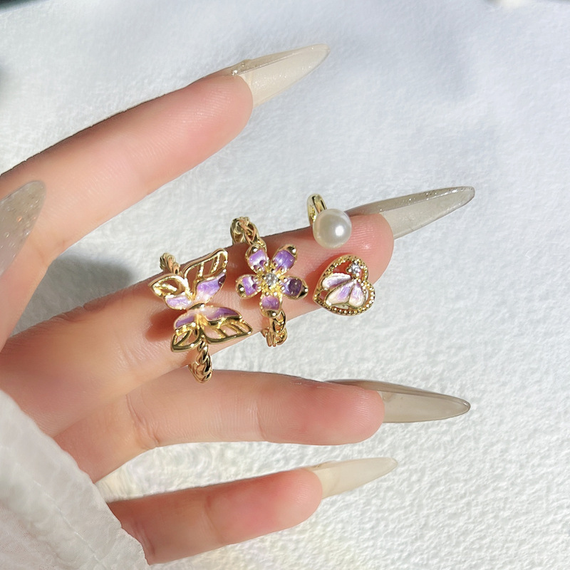 Butterfly Ring for Women 2025 New style, purple enamel sweet and cool flower, light luxury and high-end, unique student index finger ring trend Application Scenario