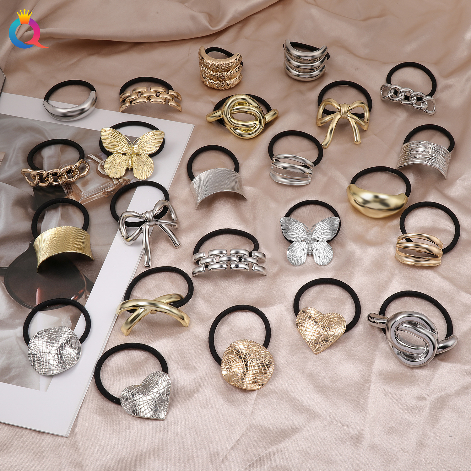 Qiyue Cross-border Fashion Metal Hair Tie Headwear, cold style ponytail hair band, high-end feel, seamless alloy hair tie wholesale details Picture