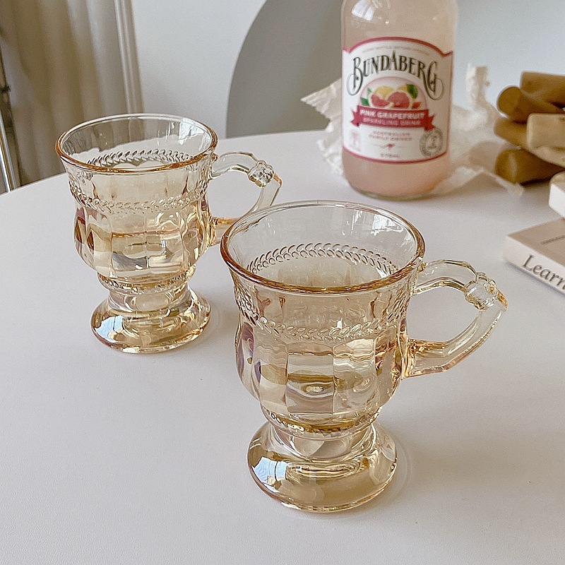 Wholesale of Bolimei French retro glass cups, home wine glasses, amber latte gift cups full figure