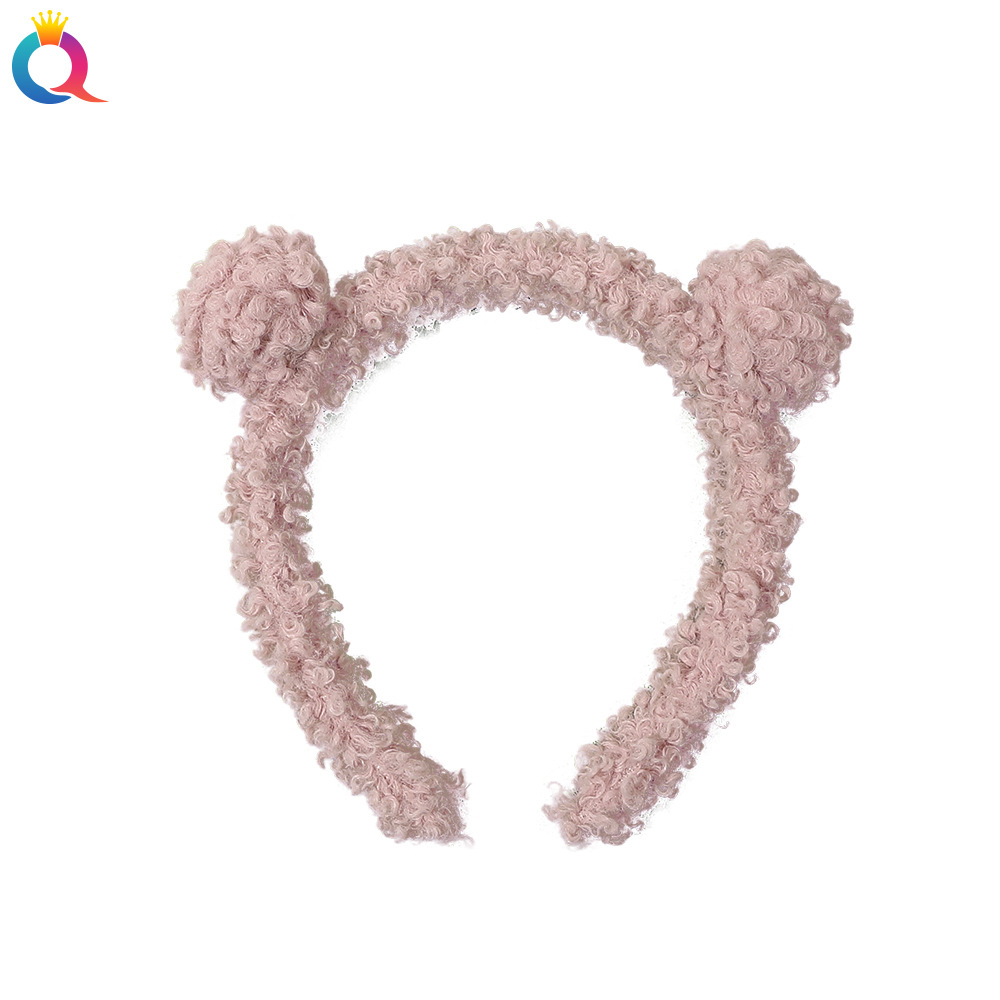 Qiyue Lamb Plush Bear hair Band, simple and cute for winter, versatile hair tie for women going out, face wash headband, hair accessory Item Picture