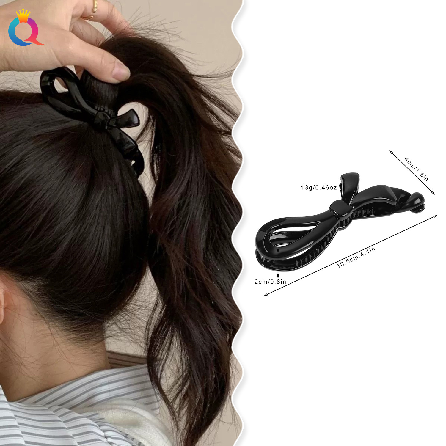Qiyue Amazon PC Banana clip, vertical clip, bow hair clip, High-end sense plate hair clip, ponytail clip hair accessory wholesale details Picture